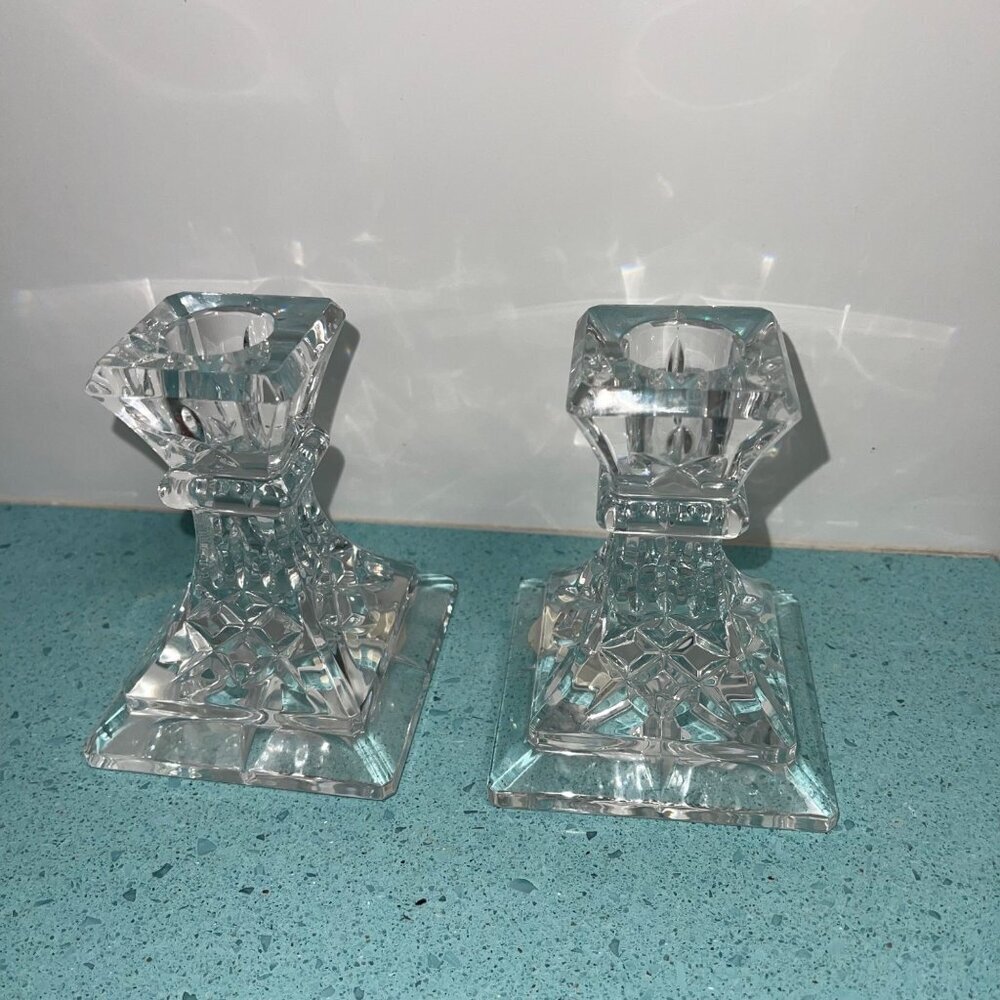 Waterford Vintage MCM Candle Sticks Pair Crystal Collectible Decor